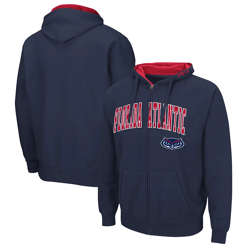 Men's Colosseum Navy Florida Atlantic Owls Arch & Logo 3.0 Full-Zip Hoodie