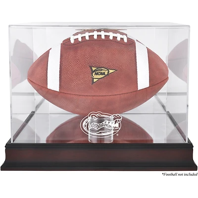 Vitrine de présentation du logo de football des Florida Gators avec base en acajou et dos en miroir