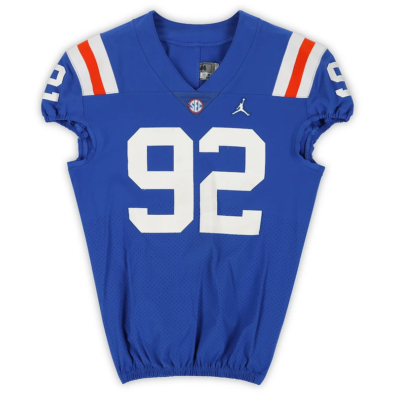 Florida Gators Team-Issued #92 Blue Throwback Jersey from the 2020-21 NCAA Football Seasons