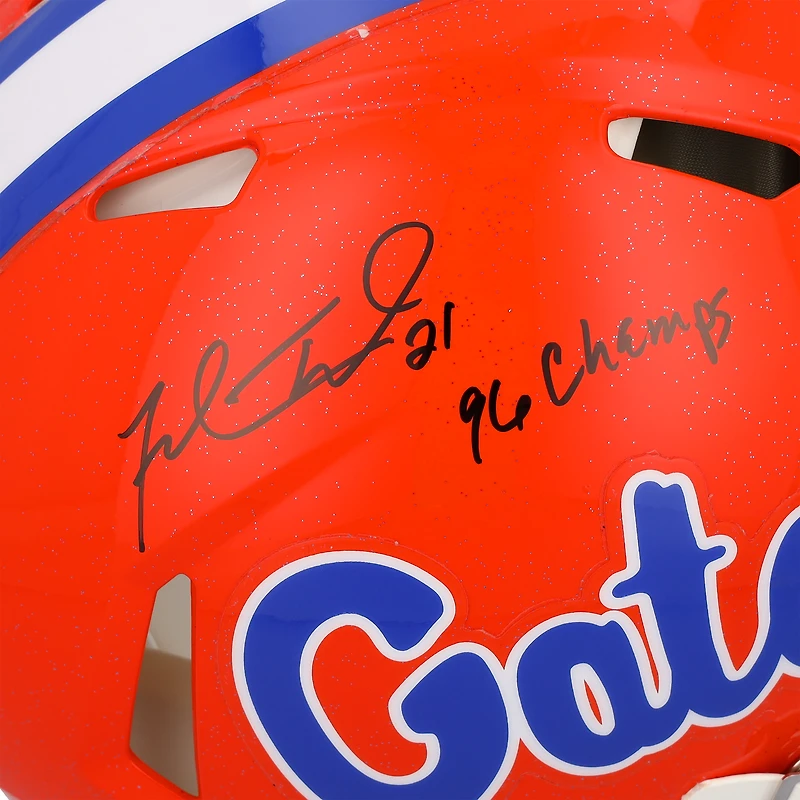 Casque Riddell Speed ​​Authentic autographié par Fred Taylor des Florida Gators avec inscription « Champions 96 »