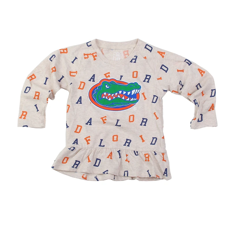 Girls Infant Wes & Willy Oatmeal Florida Gators Ruffle Raglan Long Sleeve T-Shirt Leggings Set