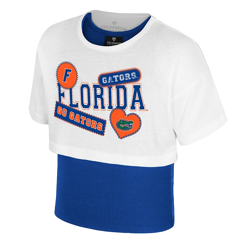 Girl's Youth Colosseum  White Florida Gators Gale Cropped 2Fer Top