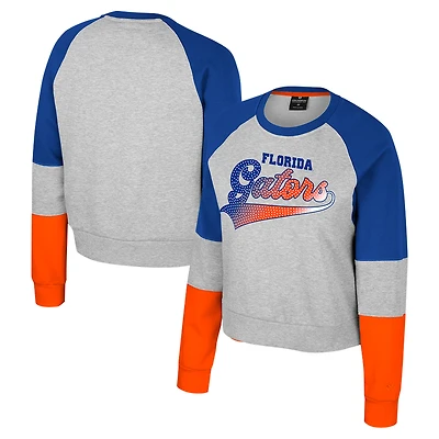 Girls Youth Colosseum Heather Gray Florida Gators Katinka Rhinestone Pullover Sweatshirt