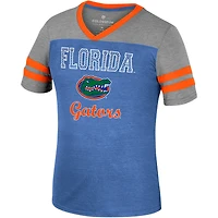Girls Youth Colosseum Royal/Heather Gray Florida Gators Summer Striped V-Neck T-Shirt