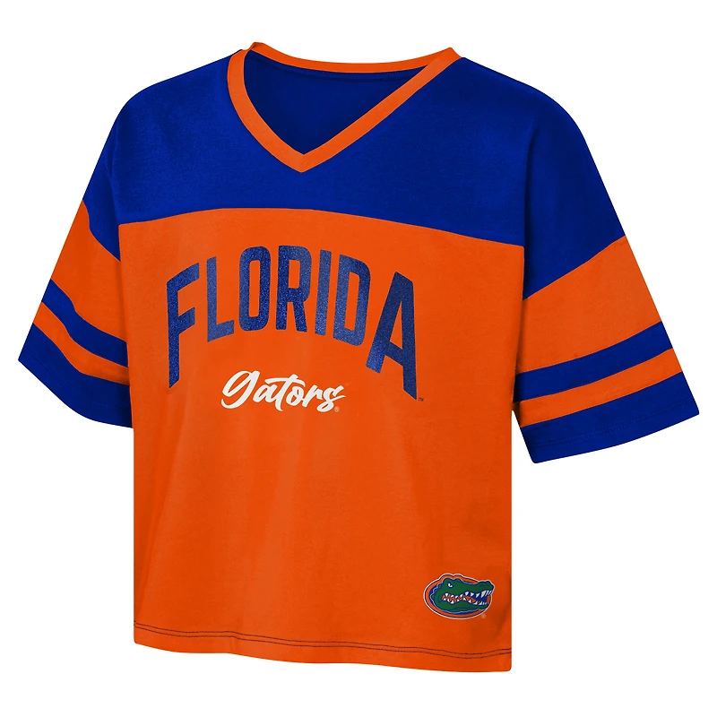Girls Youth Royal Florida Gators The Playmaker Sleeve Stripe V-Neck Jersey T-Shirt