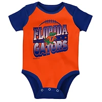 Ensemble de 3 bodys, bavoirs et chaussons Mitchell & Ness Royal/Orange Florida Gators pour bébé