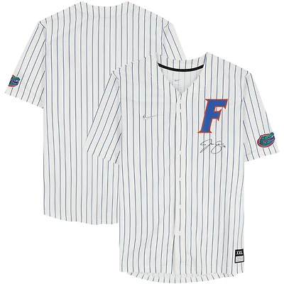 Jac Caglianone Florida Gators Autographed White Pinstripes Nike Replica Jersey 