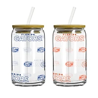 Canette en verre Logo Brands Florida Gators 473 ml avec couvercle et paille, lot de 2