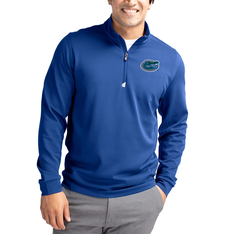 Pull à col zippé Cutter & Buck Blue Florida Gators DryTec Traverse Stretch Eco Tri-Blend pour homme