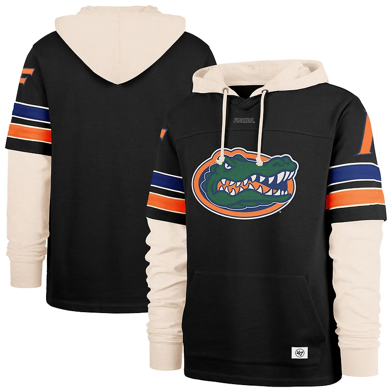 Men's '47 Black Florida Gators Split Zone Cornerback Lacer Pullover Hoodie