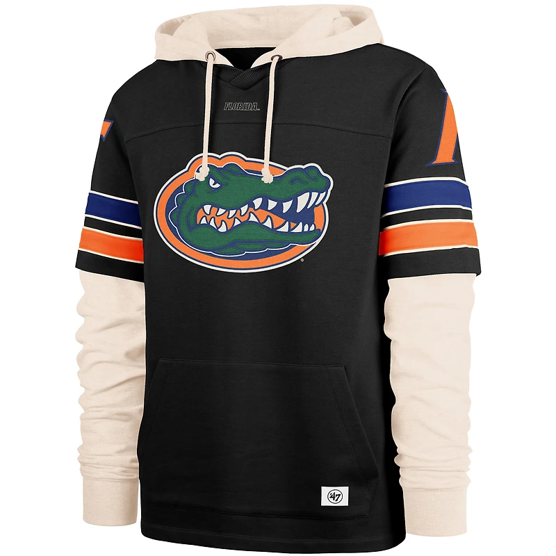 Men's '47  Black Florida Gators Split Zone Cornerback Lacer Pullover Hoodie