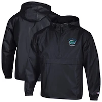 Men's Champion  Black Florida Gators Packable Hooded Windbreaker Half-Zip Jacket