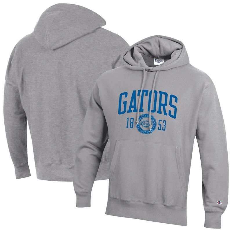 Sweat à capuche Champion pour homme, gris chiné, Florida Gators, modèle Established Reverse Weave