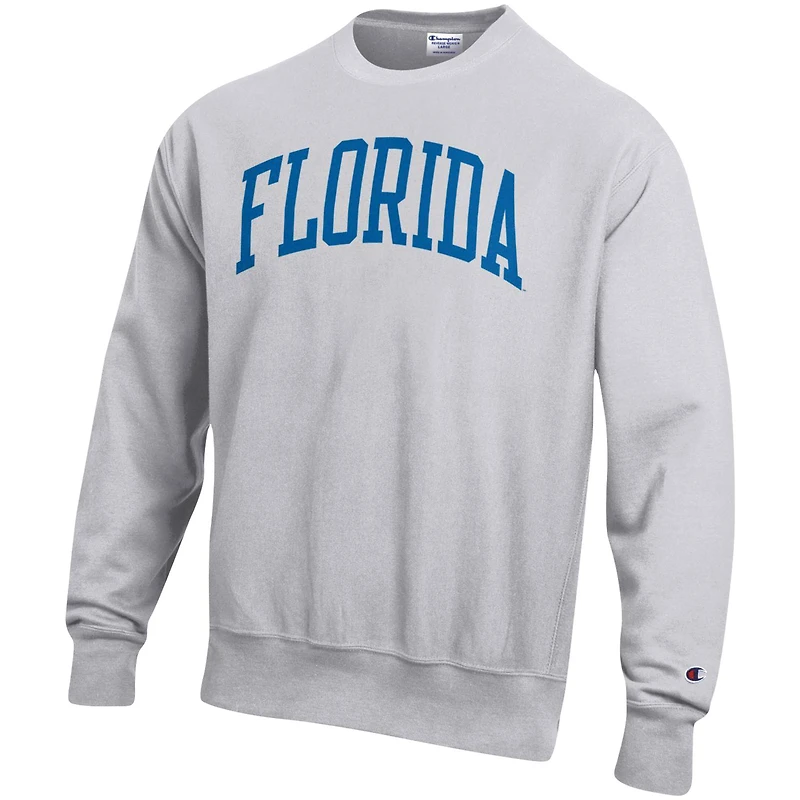 Sweat-shirt à enfiler Champion gris chiné pour homme, coupe décontractée, motif Arch Reverse Weave, Florida Gators