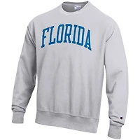 Sweat-shirt à enfiler Champion gris chiné pour homme, coupe décontractée, motif Arch Reverse Weave, Florida Gators