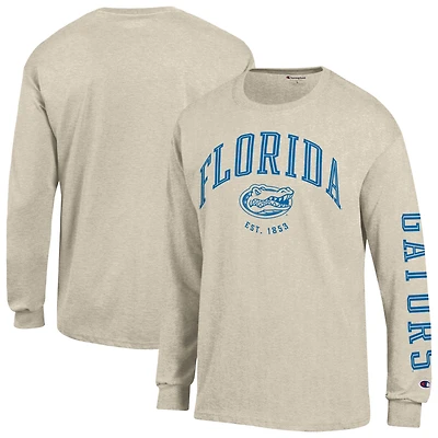 Men's Champion  Heather Oatmeal Florida Gators Neutral Arch Long-Sleeve T-Shirt