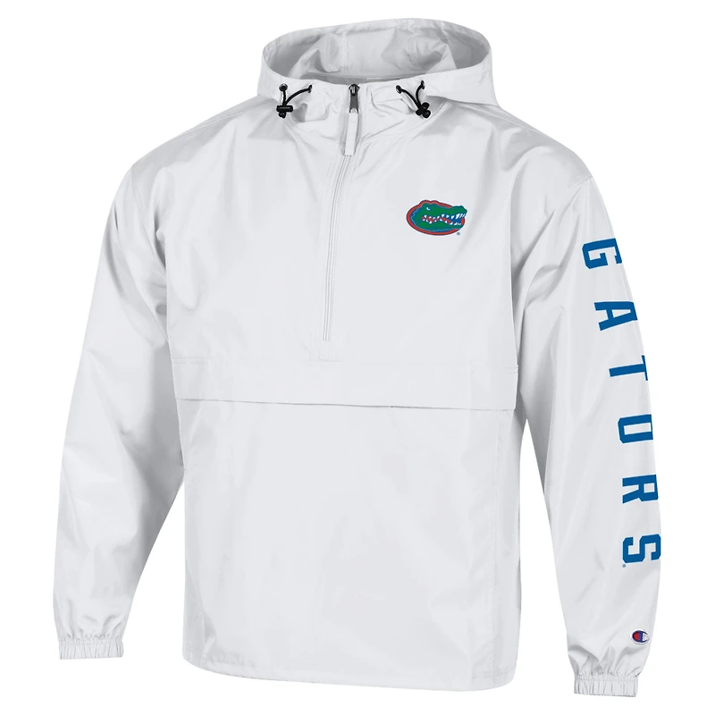 Men's Champion White Florida Gators Cloud Packable Half-Zip Hooded Jacket