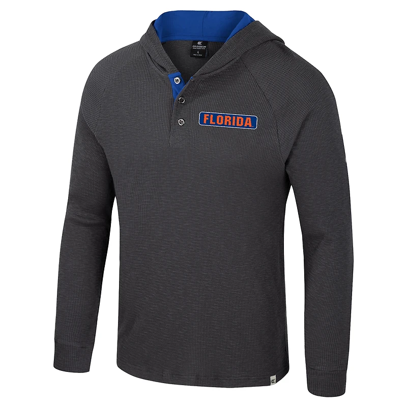 Men's Colosseum Charcoal Florida Gators Dujour Ralgan Long Sleeve Henley Hoodie T-Shirt