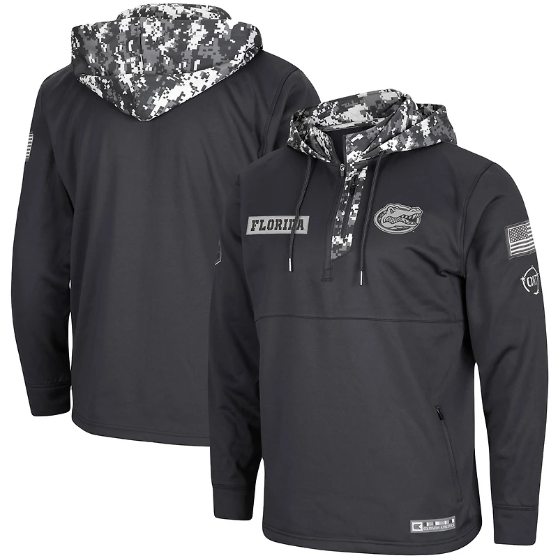 Sweat à capuche avec zip quart de Colosseum Charcoal Florida Gators OHT Military Appreciation Digi Camo pour hommes