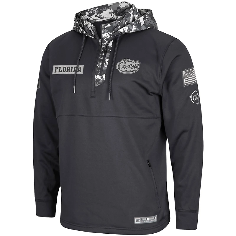 Sweat à capuche avec zip quart de Colosseum Charcoal Florida Gators OHT Military Appreciation Digi Camo pour hommes