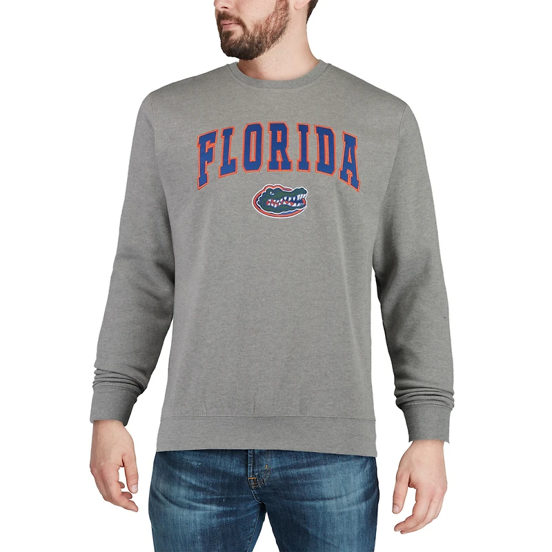 Men's Colosseum Heathered Gray Florida Gators Arch & Logo Crew Neck Sweatshirt