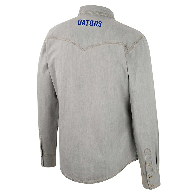 Men's Colosseum x Wrangler Gray Florida Gators Cowboy Cut Western Full-Snap Long Sleeve Shirt