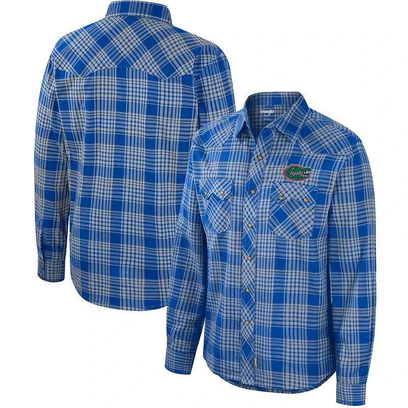 Men's Colosseum x Wrangler Royal Florida Gators Plaid Western Long Sleeve Full-Snap Shirt