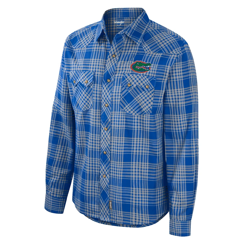 Men's Colosseum x Wrangler Royal Florida Gators Plaid Western Long Sleeve Full-Snap Shirt