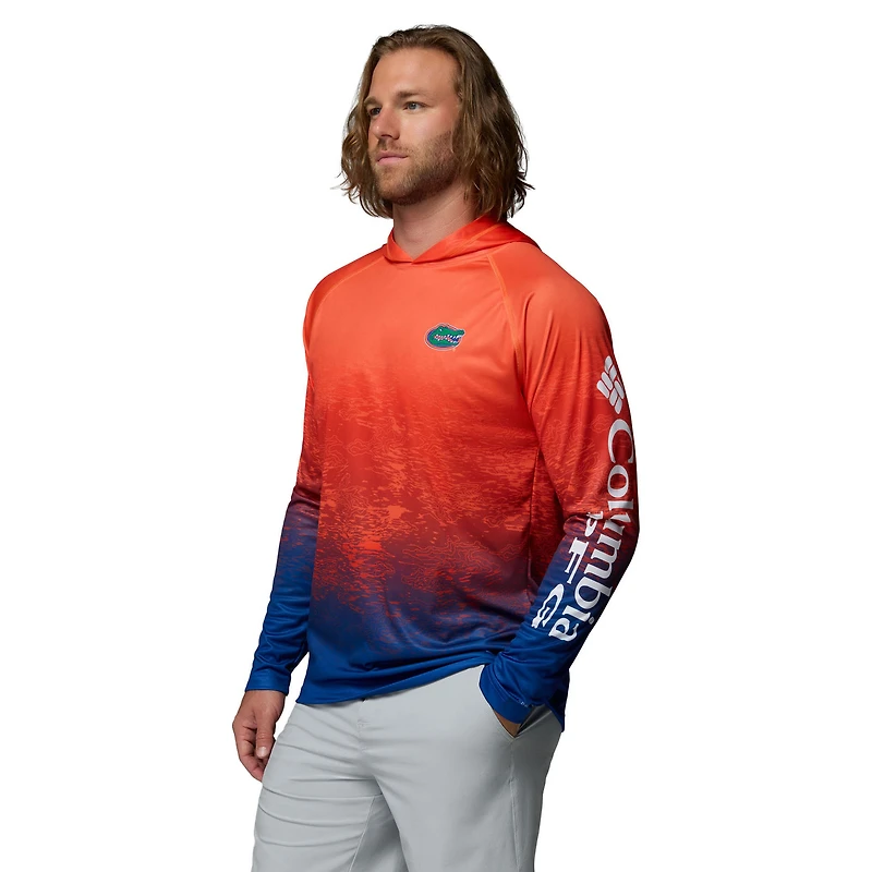 Men's Columbia  Orange Florida Gators PFG Gradient Water Super Terminal Tackle Hoodie Omni-Wick T-Shirt