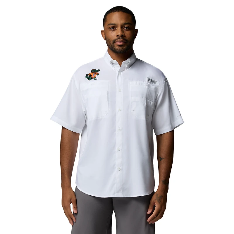 Men's Columbia White Florida Gators Tamiami Omni-Shade Button-Down Shirt