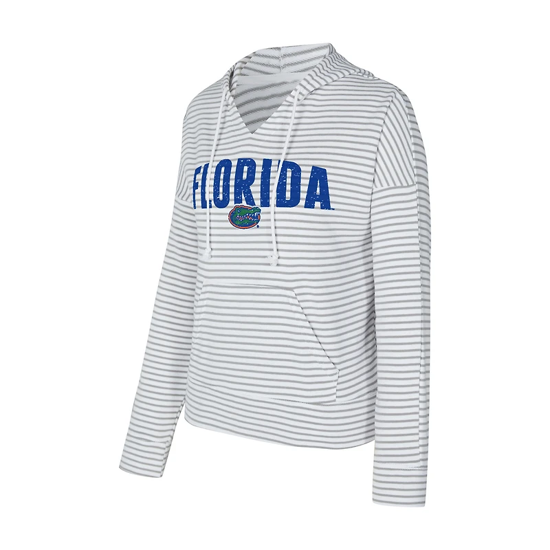 Men's Concepts Sport White/Gray Florida Gators French Terry Striped V-Neck Pullover Hoodie