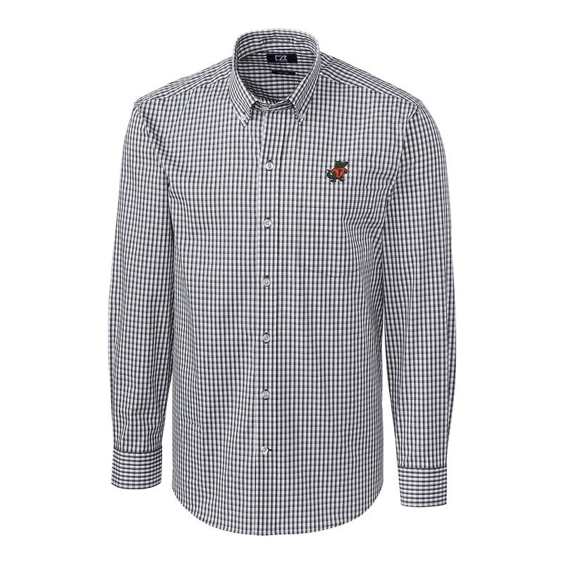 Men's Cutter & Buck Charcoal Florida Gators Easy Care Stretch Gingham Big Tall Long Sleeve Button-Down Shirt