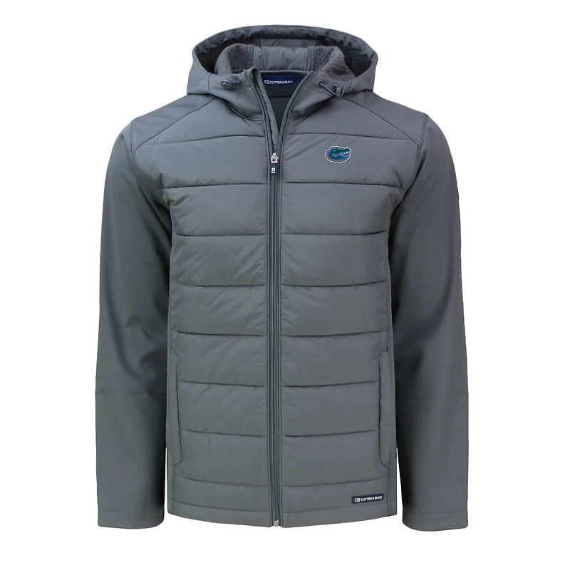 Men's Cutter & Buck  Gray Florida Gators Evoke Hybrid Eco Softshell Recycled Full-Zip Hoodie Jacket