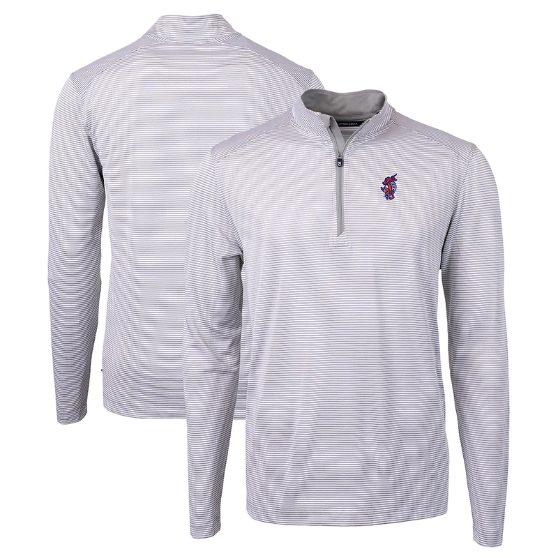 Men's Cutter & Buck Gray Florida Gators Swinging Gator Virtue Eco Pique Micro Stripe Recycled Quarter-Zip Pullover Top