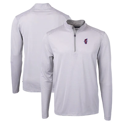 Men's Cutter & Buck Gray Florida Gators Swinging Gator Virtue Eco Pique Micro Stripe Recycled Quarter-Zip Pullover Top