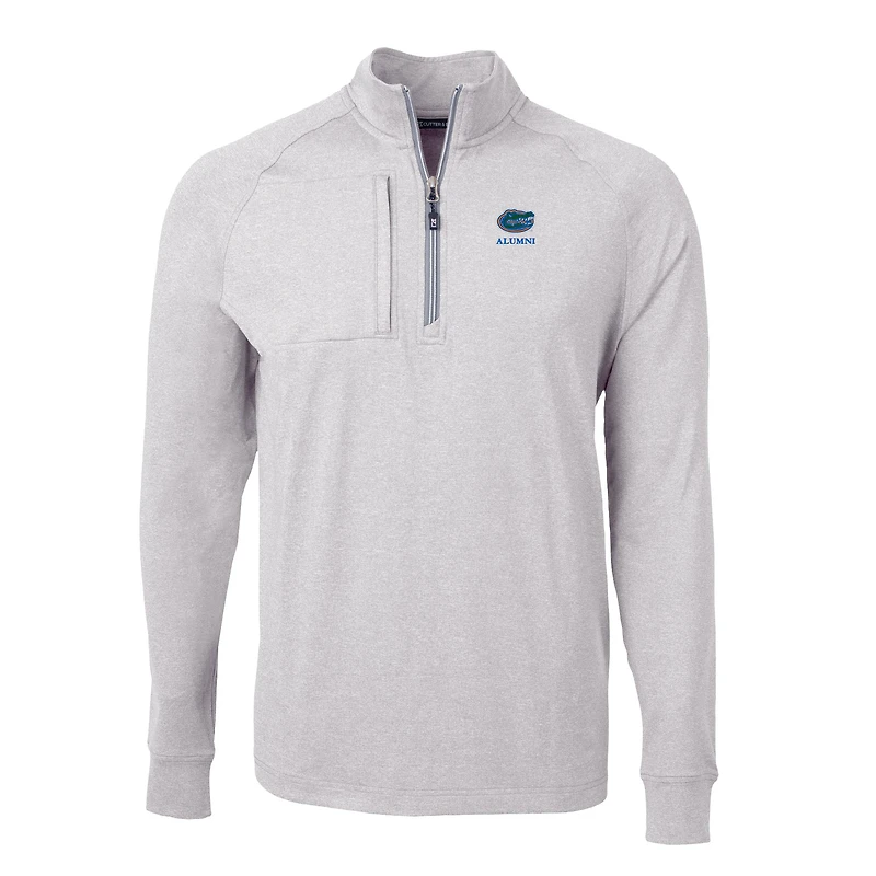 Men's Cutter & Buck Heather Gray Florida Gators Alumni Logo Adapt Eco Knit Heathered Recycled Quarter-Zip Pullover Top