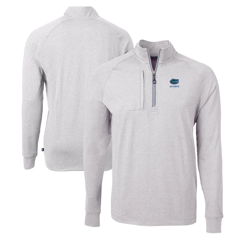 Men's Cutter & Buck Heather Gray Florida Gators Alumni Logo Adapt Eco Knit Heathered Recycled Quarter-Zip Pullover Top