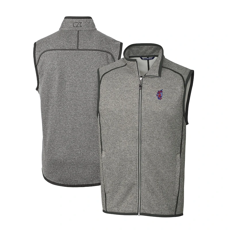 Men's Cutter & Buck  Heather Gray Florida Gators Swinging Gator Big Tall Mainsail Sweater-Knit Full-Zip Vest