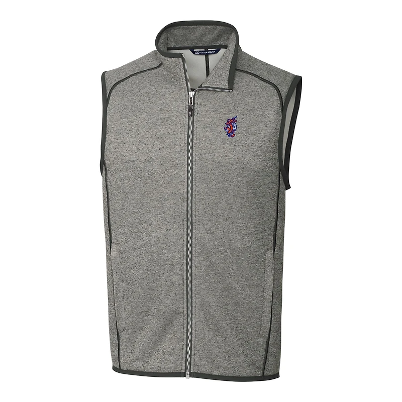 Men's Cutter & Buck  Heather Gray Florida Gators Swinging Gator Big Tall Mainsail Sweater-Knit Full-Zip Vest