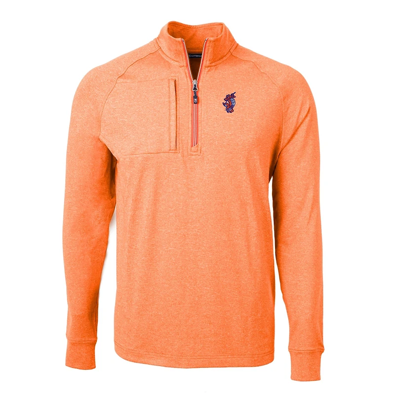 Men's Cutter & Buck Heather Orange Florida Gators Swinging Gator Adapt Eco Knit Hybrid Recycled Quarter-Zip Pullover Top