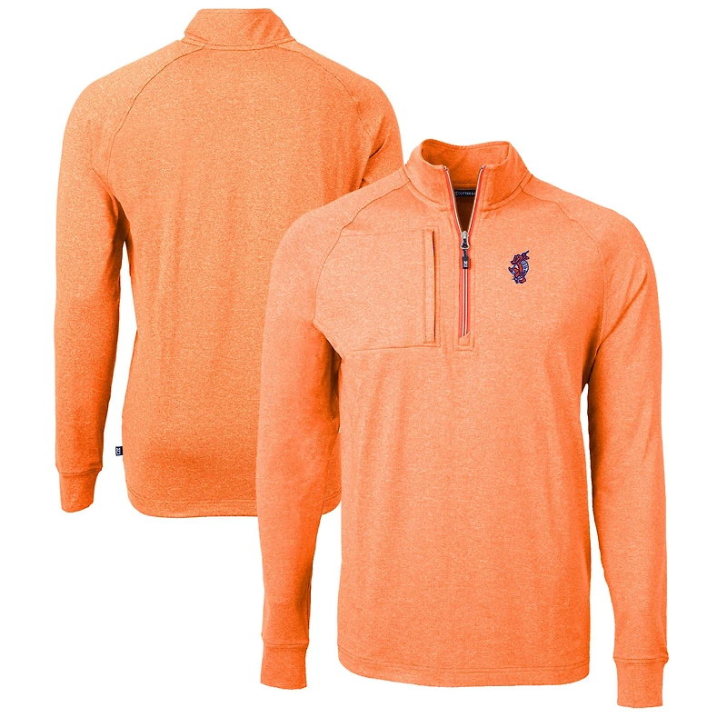 Pull-over à col zippé Cutter & Buck pour homme, orange chiné, Florida Gators, modèle Swinging Gator Adapt Eco Knit Hybrid en maille recyclée.