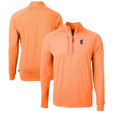 Pull-over à col zippé Cutter & Buck pour homme, orange chiné, Florida Gators, modèle Swinging Gator Adapt Eco Knit Hybrid en maille recyclée.