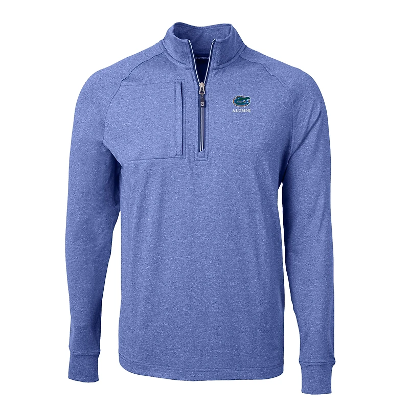 Men's Cutter & Buck  Heather Royal Florida Gators Alumni Logo Adapt Eco Knit Heathered Recycled Quarter-Zip Pullover Top