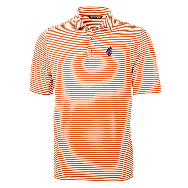 Polo Cutter & Buck Orange Florida Gators Swinging Gator Virtue Eco Pique Stripe en tissu recyclé pour homme