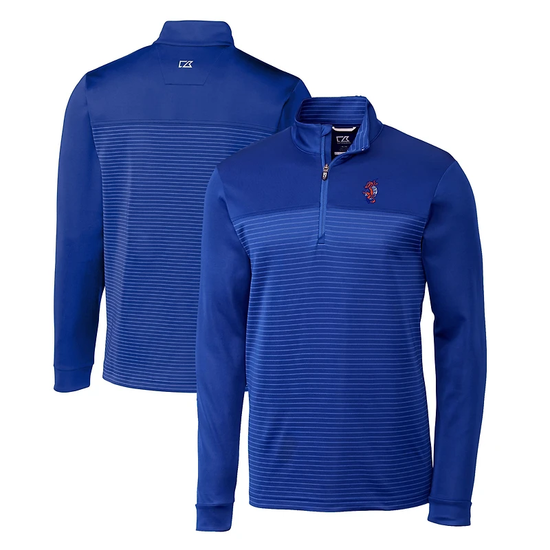 Men's Cutter & Buck Royal Florida Gators Swinging Gator Traverse Stripe Stretch Quarter-Zip Pullover Top