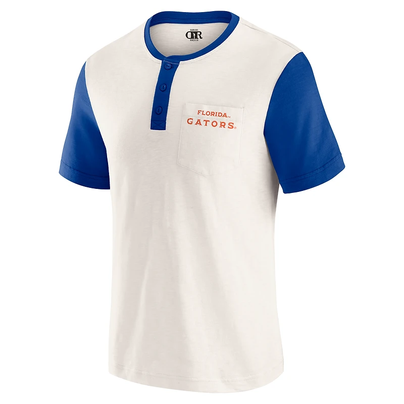 T-shirt Henley à blocs de couleurs crème/bleu royal pour homme, collection Darius Rucker par Fanatics, Florida Gators