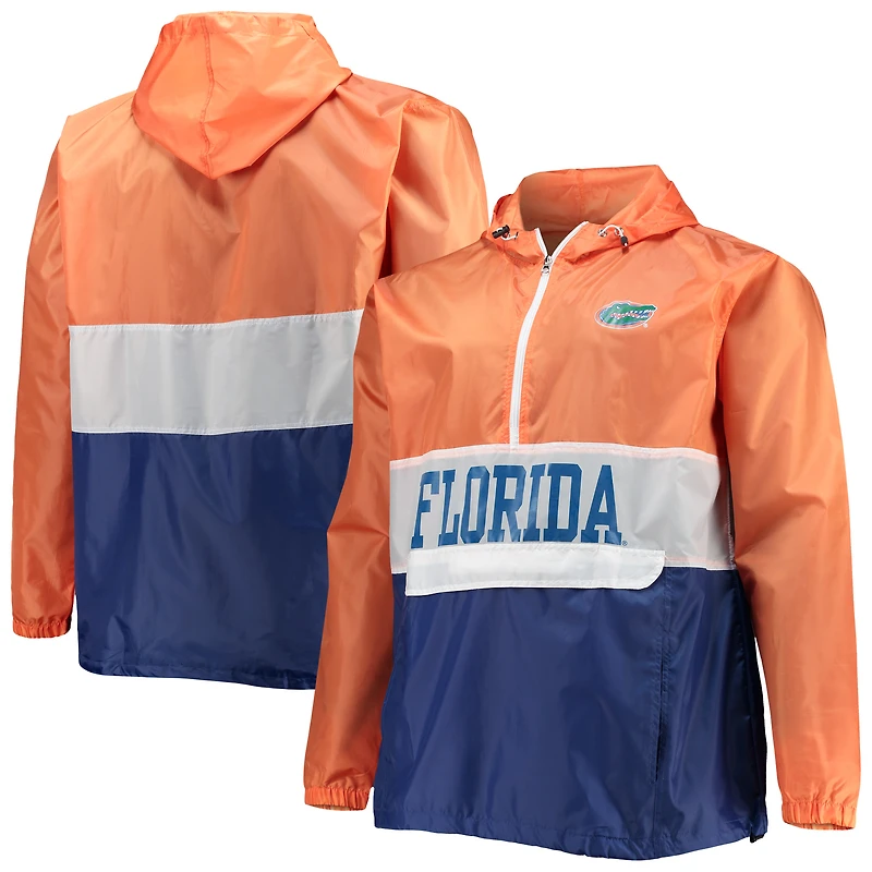 Sweat à capuche demi-zip résistant l'eau Fanatics Orange/Royal Florida Gators pour hommes Big & Tall