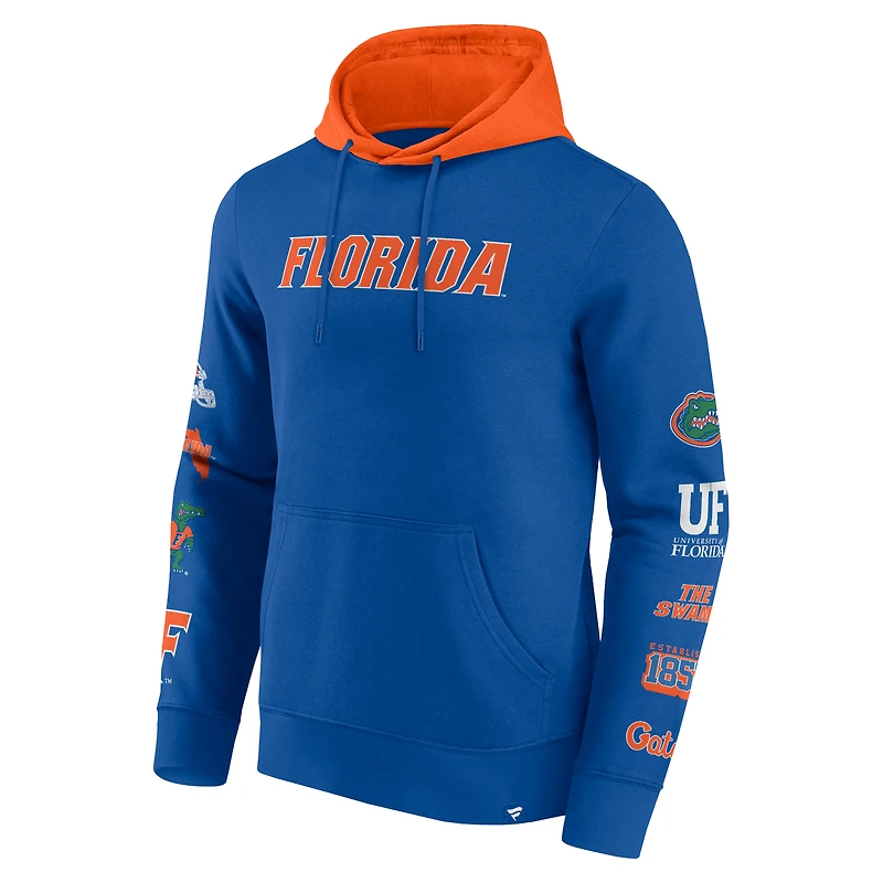 Sweat à capuche en polaire blocs de couleurs Fanatics Royal/Orange Florida Gators pour hommes
