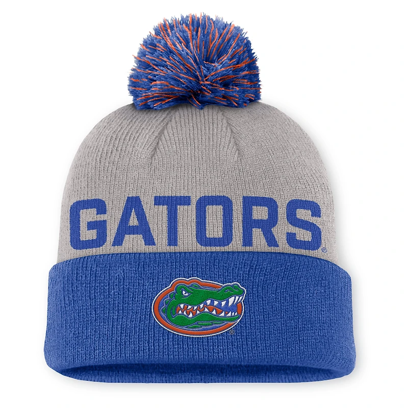 Men's Jordan Brand Gray/Royal Florida Gators Primetime Peak Cuffed Knit Hat with Pom