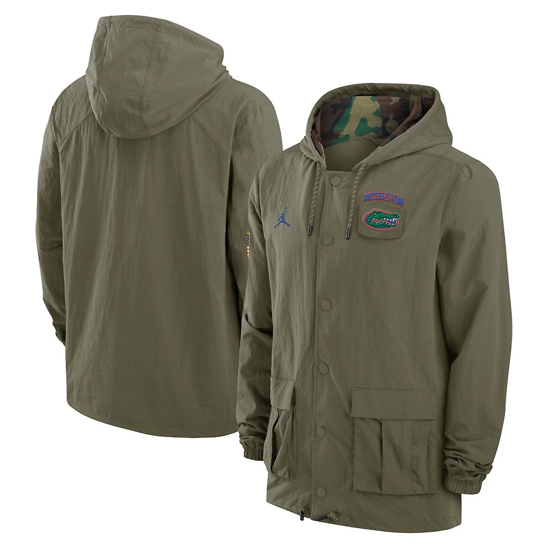 Veste militaire à capuche entièrement pressionnée Jordan Brand Olive Florida Gators 2024 pour homme